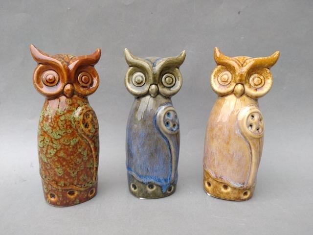 Sova glazovaná větší v.15cm keramika mix