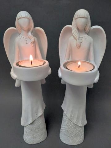 Anděl keramika svícen v.28cm bílý