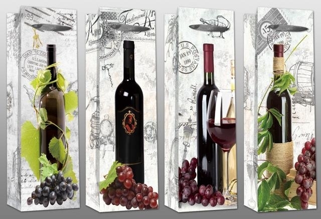 Taška papír na lahev motiv lahev vína v.36x12cm