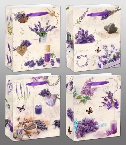 Taška papír srdce a levandule v.40x31cm velká mix