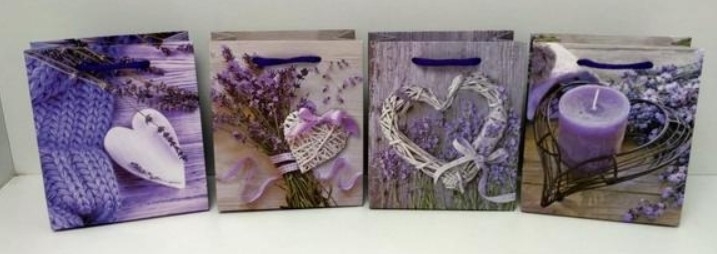 Taška papír Levandule a srdce v.24x18cm malá mix