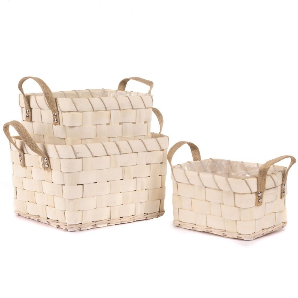 Koše textil Legno dl.32x19cm dřevo S/3 natural