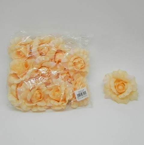 Růže hlava textil pr.8cm meruňková S/12ks