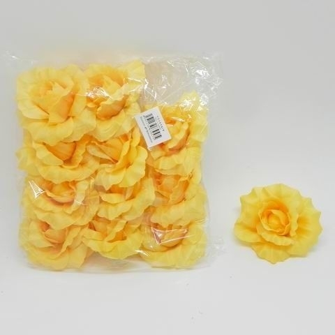 Růže hlava textil pr.8cm žlutá S/12ks