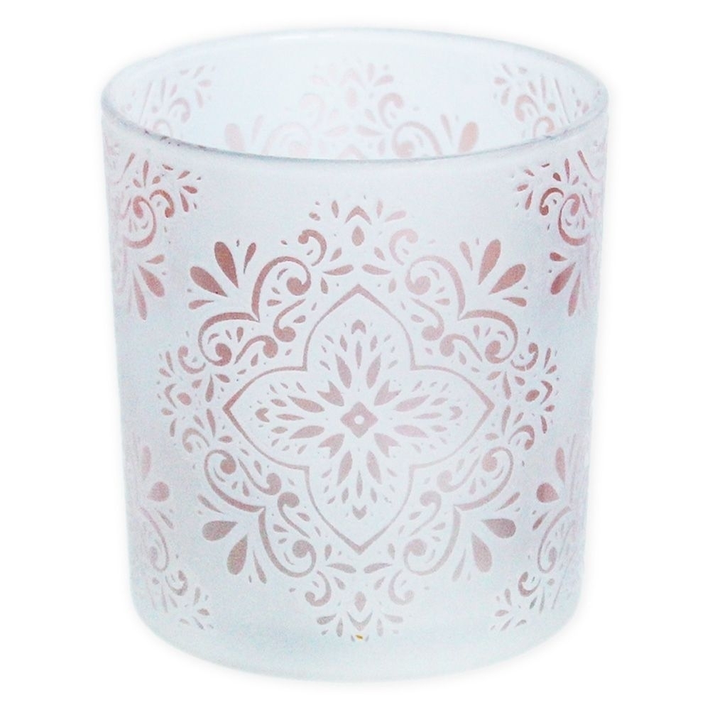 Sklo svícen květ v.18x12cm bílá, růžová