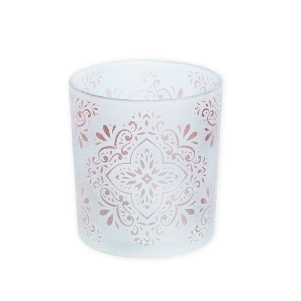 Sklo svícen květ v.8x7,3cm bílá, růžová