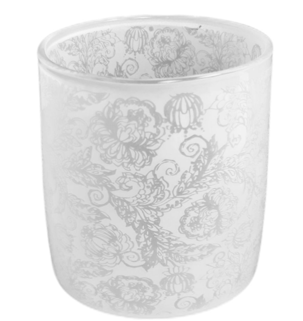 Sklo svícen květiny pr.7,3x8cm bílý