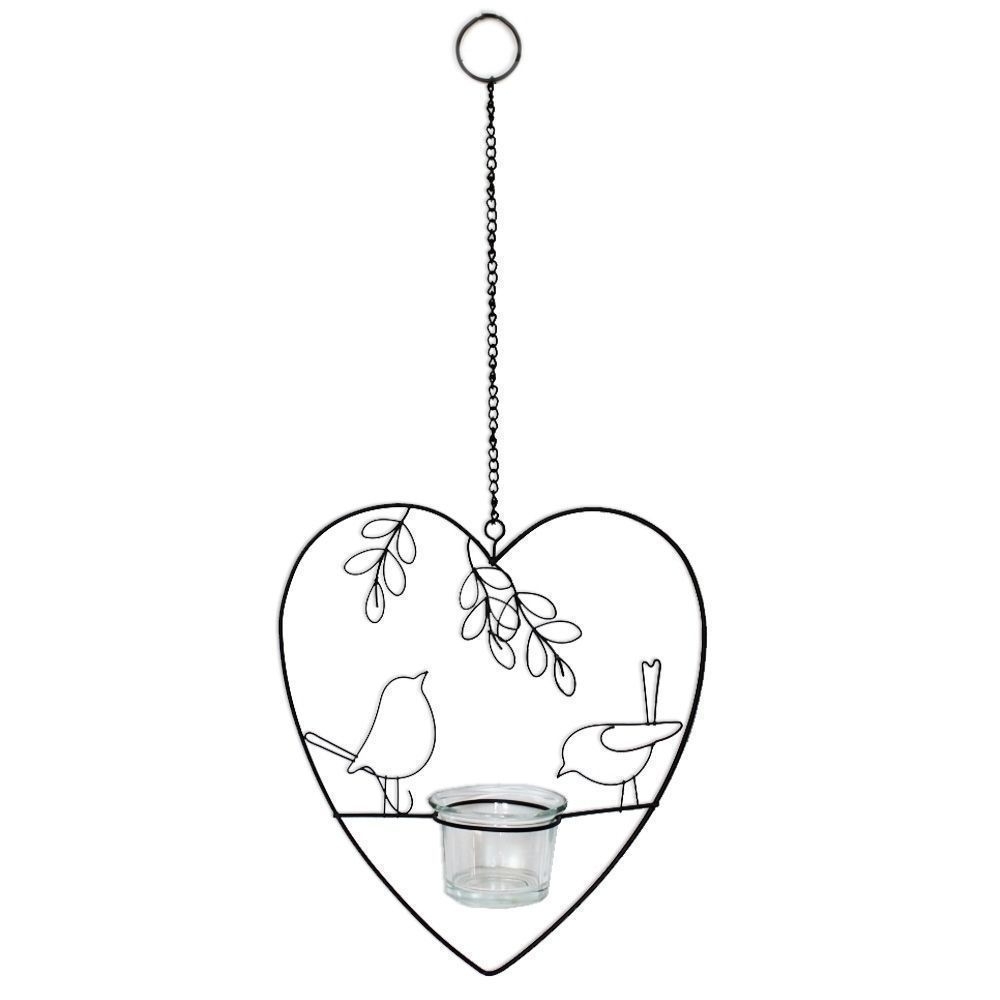 Srdce svícen závěs dl.22cm kov černý