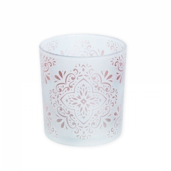 Sklo svícen květ v.12,5x10cm bílá,růžová
