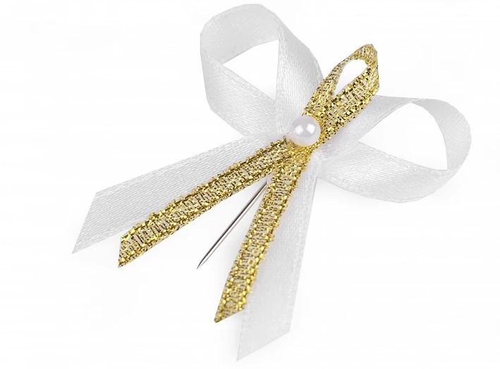 Svatební mašlička bílá-zlatá S/100