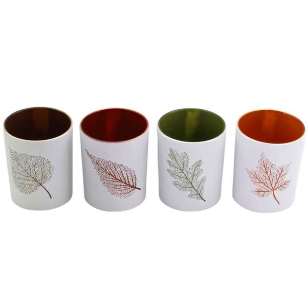 Sklo svícen Listy v.7,4x6,1cm mix