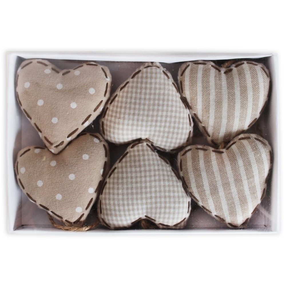 Srdce textil závěs pr.6cm béžové S/6