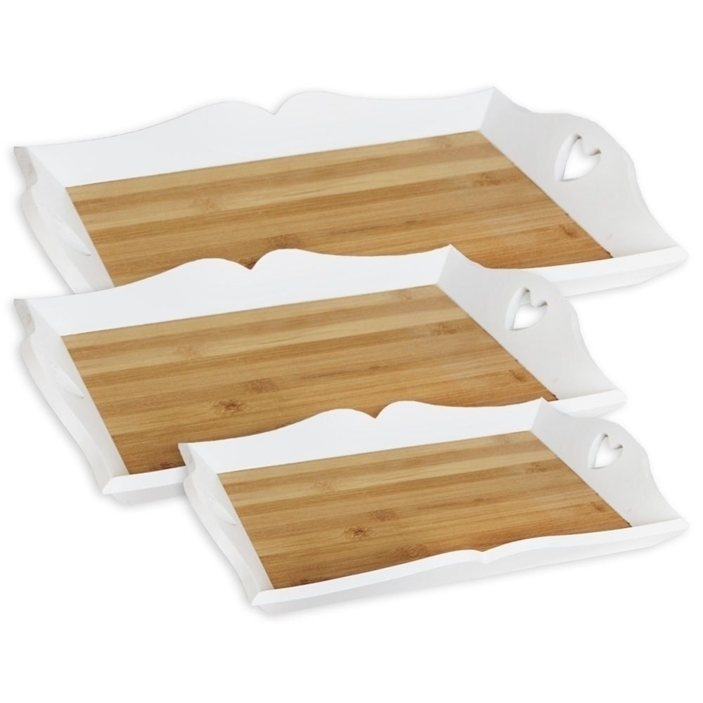 Tácky dřevo dl.45,5x30,5x3,5cm natural, bílá S/3