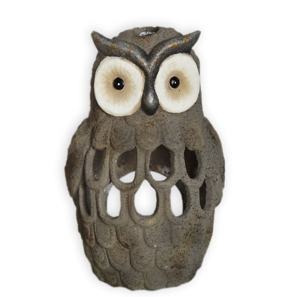 Sova keramika svícen v.20x12,3cm šedá