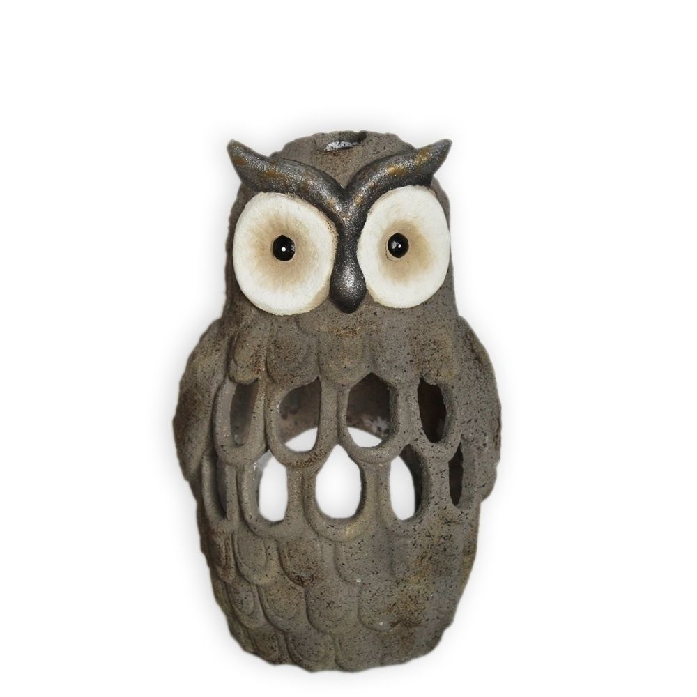 Sova keramika svícen v.16x9,5cm šedá