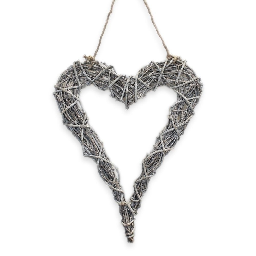 Srdce proutí závěs v.65x7cm bílá patina