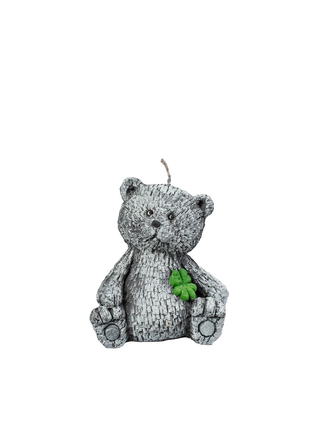 Svíčka medvídek velký čtyřlístek v.11cm šedý
