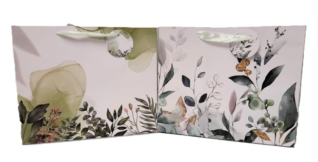 Taška papír lístky široká dl.31x26cm mix