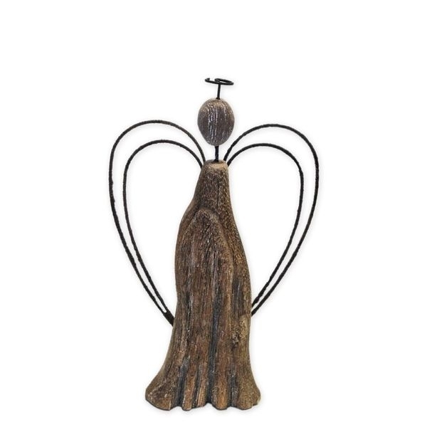 Anděl dřevo/kov v.26x13cm natural