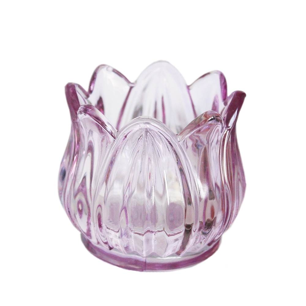 Sklo svícen květ v.7,5cm růžový