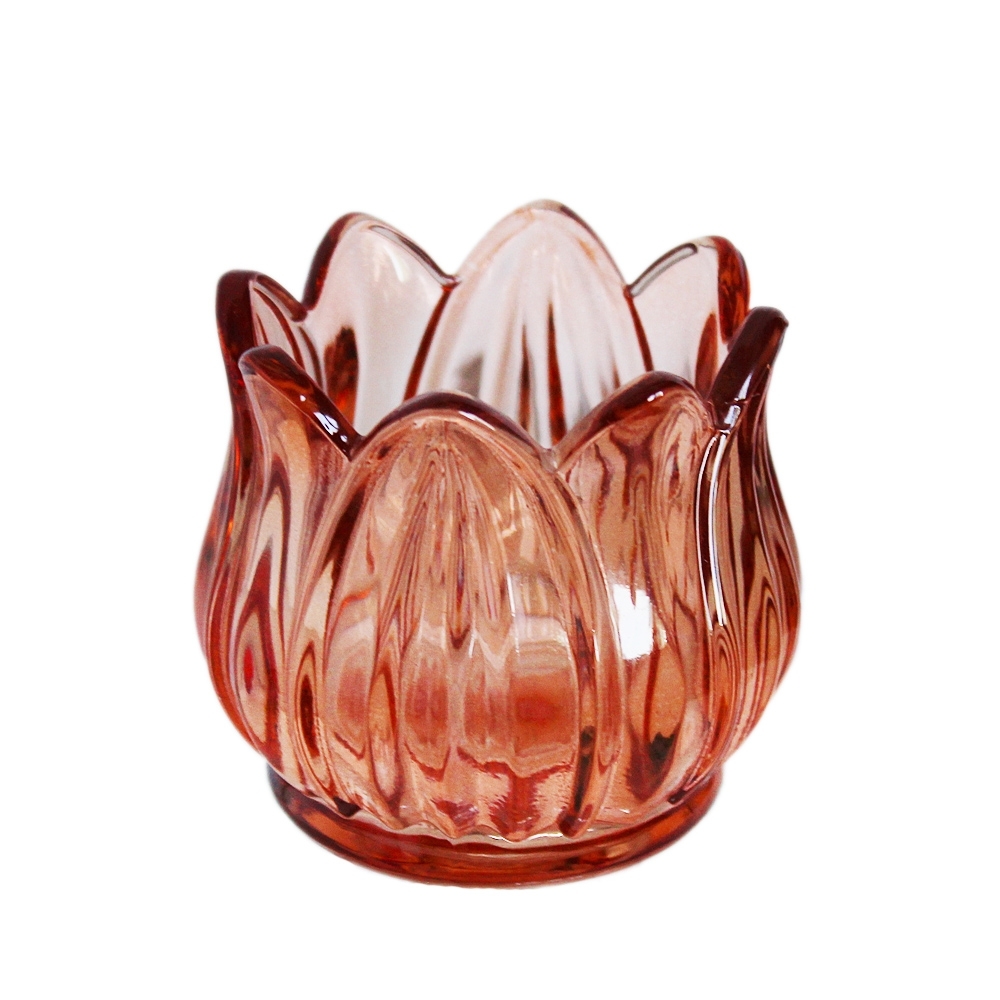 Sklo svícen květ v.7,5cm oranž