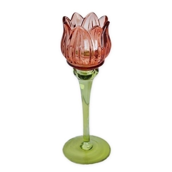 Sklo svícen květ v.21,5x8cm oranž