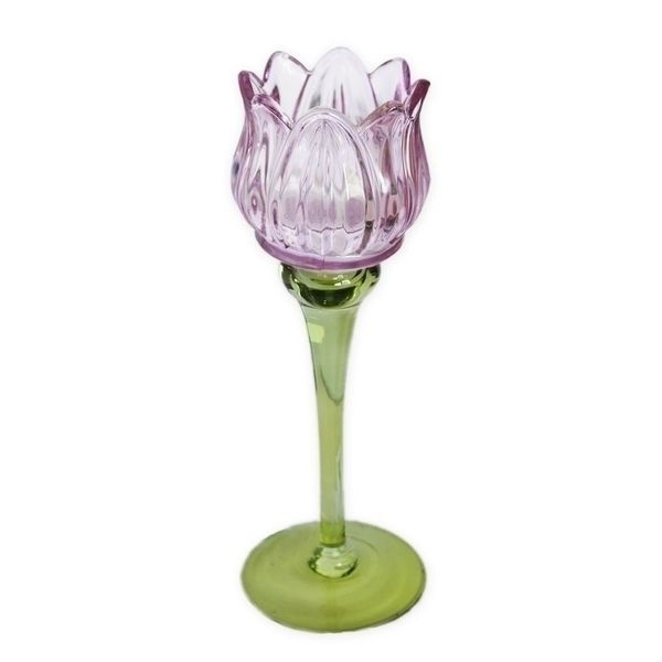 Sklo svícen květ v.21,5x8cm růžový