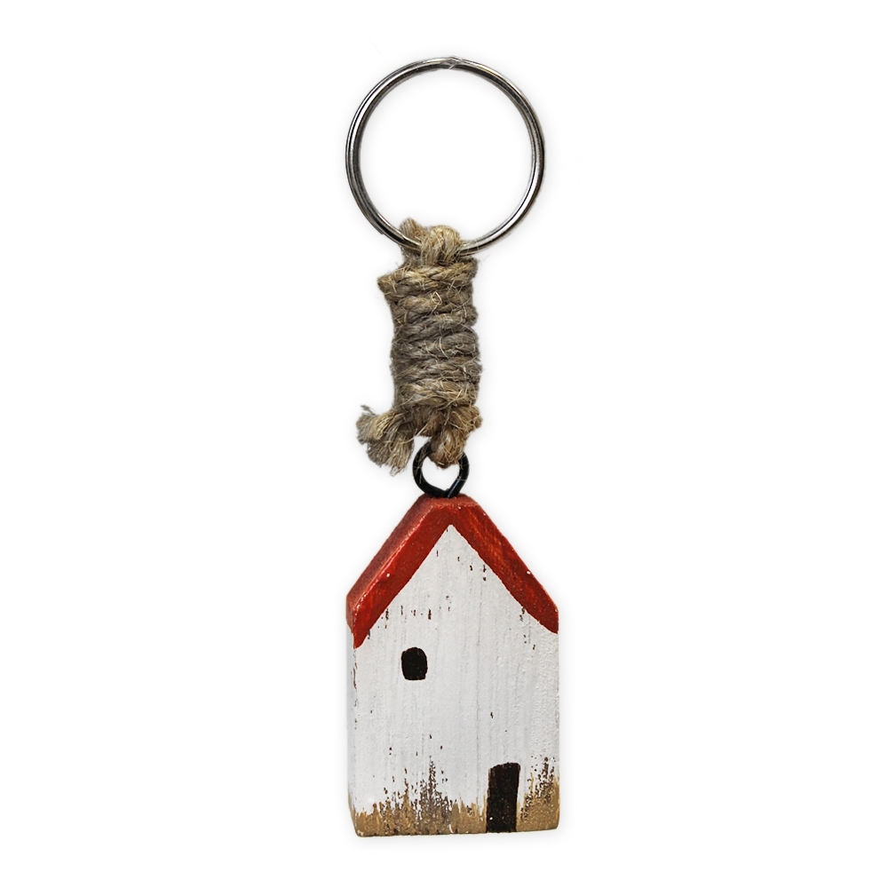 Domek klíčenka dřevo/kov dl.11x2,9cm patina